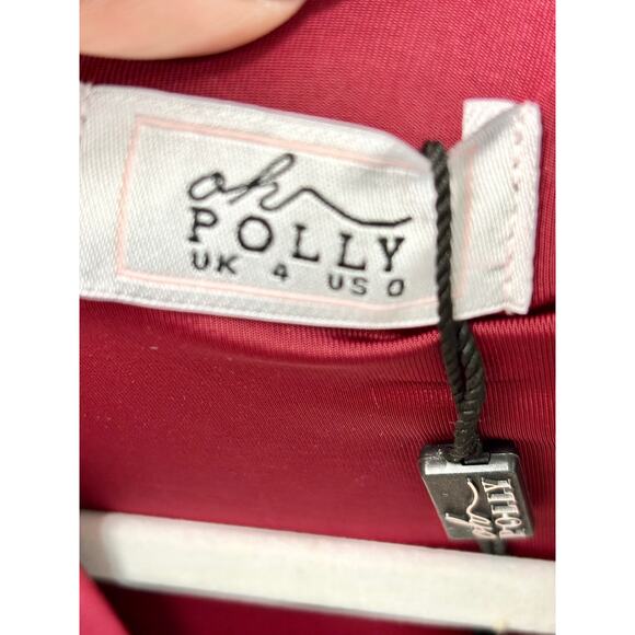 NWT Oh Polly Oakley Jersey Long Sleeve Plunge Neck Bodycon Mini Dress Ruby Sz 0 - Picture 4 of 6